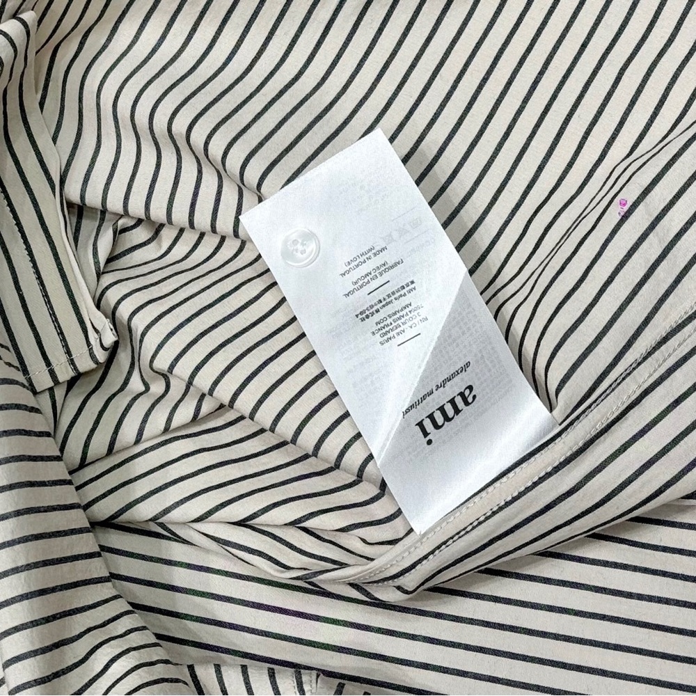 NWT AMI Paris Brown & White Striped Cotton Button-Down Shirt with Logo - Picture 3 of 8
